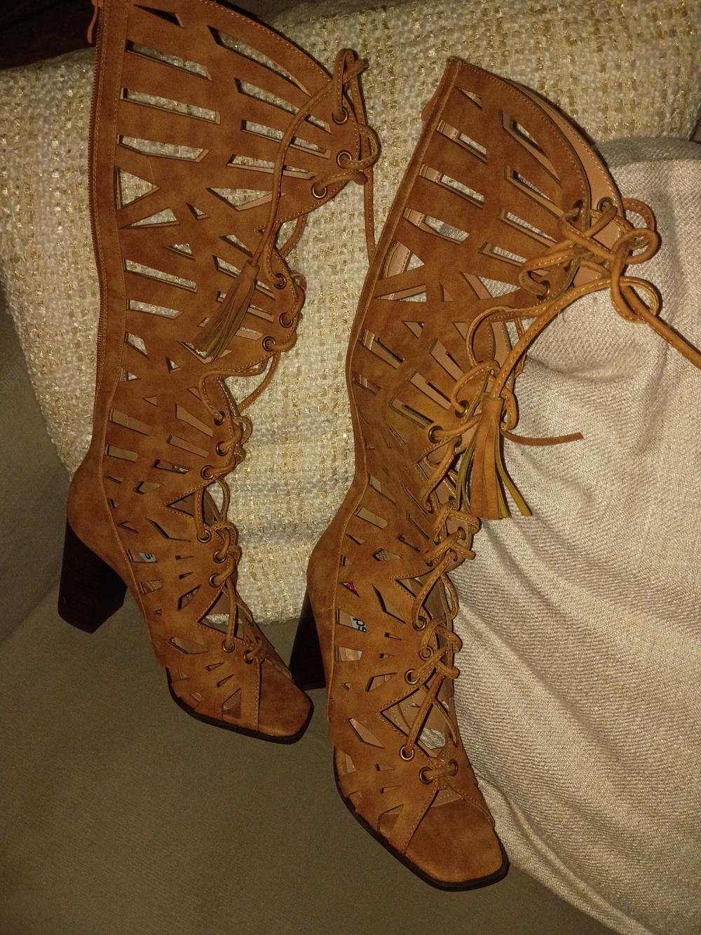 Women’s Lace-Up Cutout Heeled Sandals - Tan